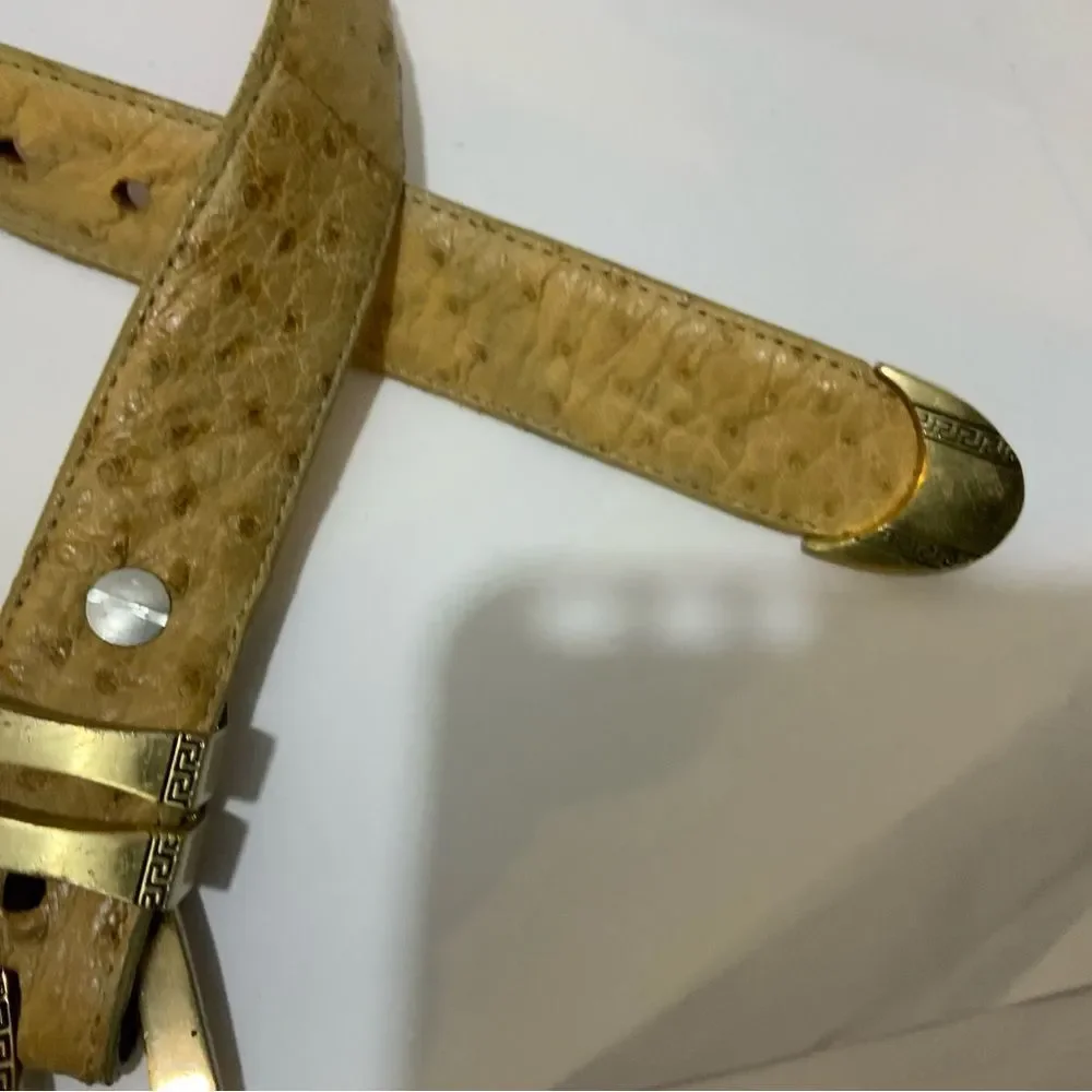 Vintage Western Ostrich Leather Print Belt In Size 38